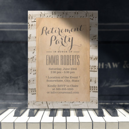Musical Retirement Party Vintage Old Music Notes Invitation