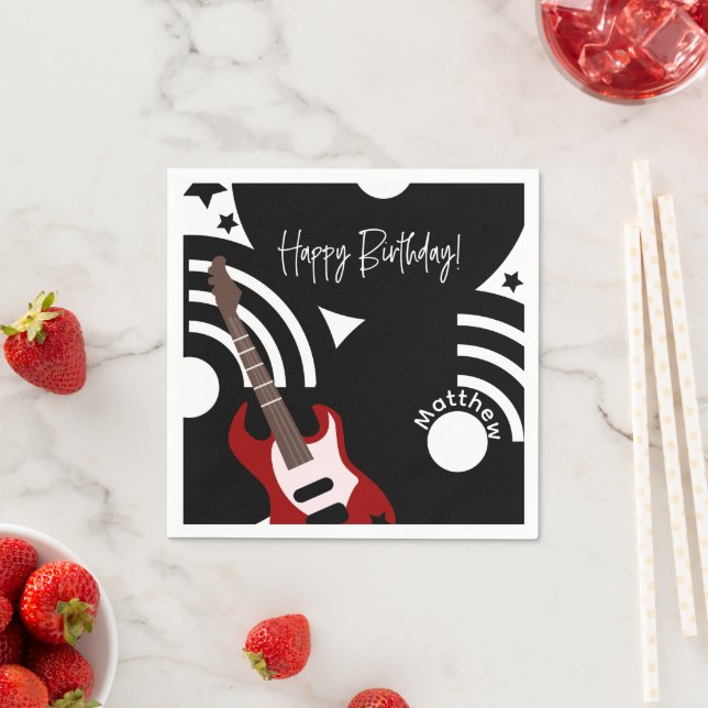 Musical Rock Star Electric Guitar Birthday Napkins (Insitu)