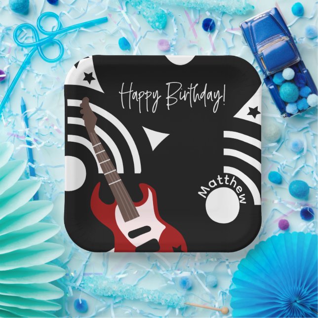 Musical Rock Star Electric Guitar Birthday Paper Plates (Party)