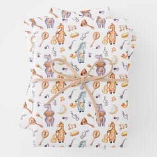 MUSICAL SAFARI ANIMALS BABY GIFT  WRAPPING PAPER SHEETS