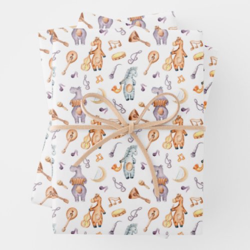 MUSICAL SAFARI ANIMALS BABY GIFT  WRAPPING PAPER SHEETS