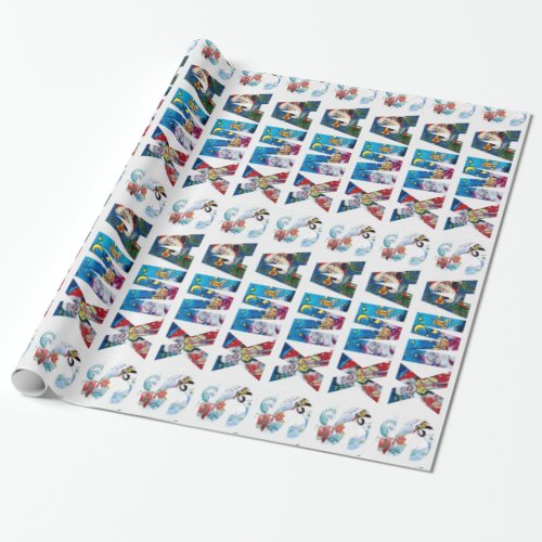 MUSICAL SANTA  AND SNOWMAN  XMAS NIGHT PARTY WRAPPING PAPER