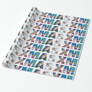 MUSICAL SANTA AND SNOWMAN XMAS NIGHT PARTY WRAPPING PAPER