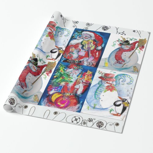 MUSICAL SANTA AND SNOWMEN CHRISTMAS HOLIDAYS WRAPPING PAPER