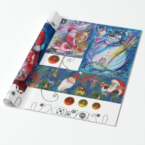 MUSICAL SANTA AND SNOWMEN CHRISTMAS PARTY WRAPPING PAPER