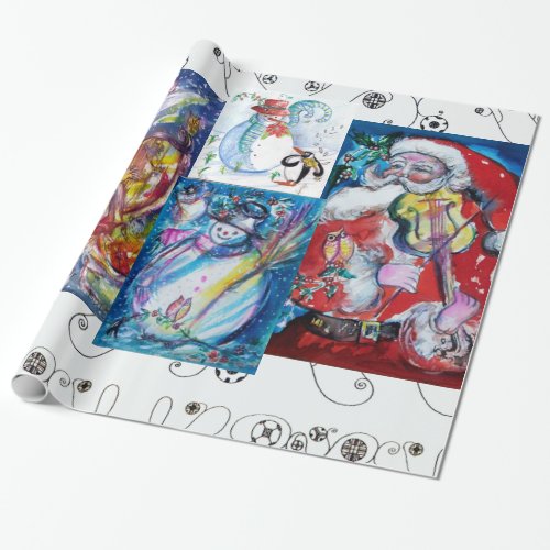 MUSICAL SANTA AND SNOWMEN CHRISTMAS PARTY WRAPPING PAPER
