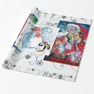 MUSICAL SANTA AND SNOWMEN CHRISTMAS PARTY WRAPPING PAPER