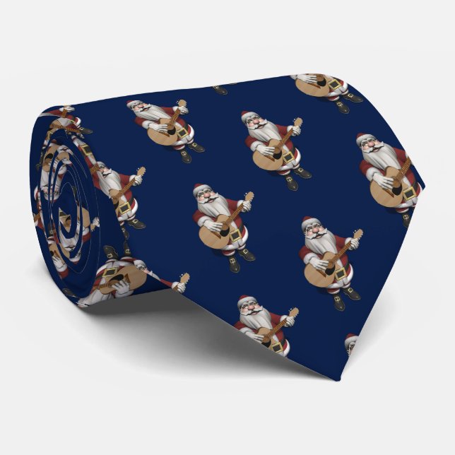 Musical Santa Claus Loves Playing Accoustic Guitar Neck Tie (Rolled)