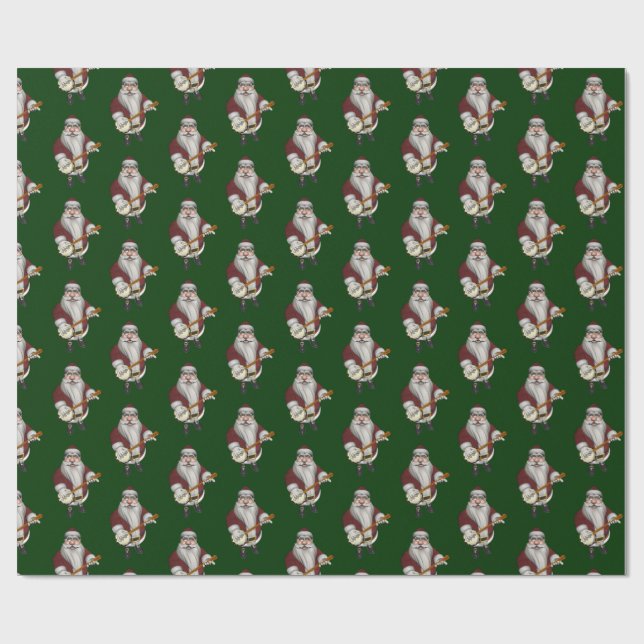 Musical Santa Claus Loves To Play Banjo Wrapping Paper (Flat)
