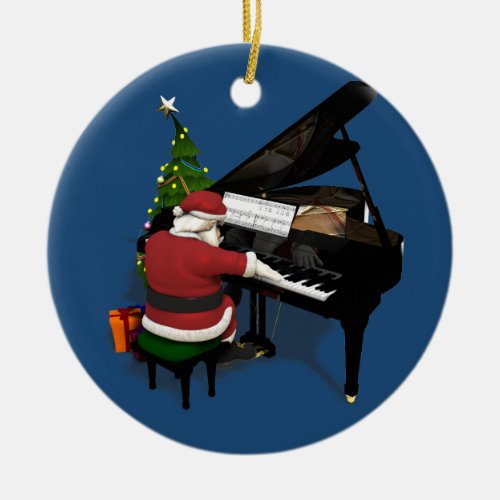 Musical Santa Claus Playing Piano Ceramic Ornament