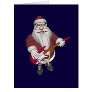 Musical Santa Claus With Red Electric Guitar Cards