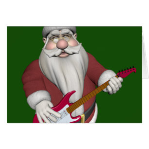 Musical Santa Claus With Red Electric Guitar Cards