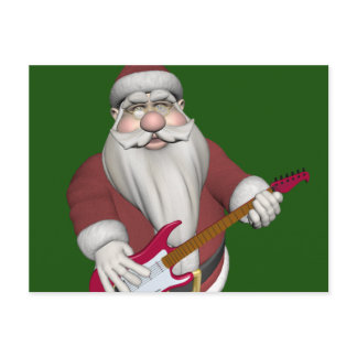 Musical Santa Claus With Red Electric Guitar Holiday Postcard