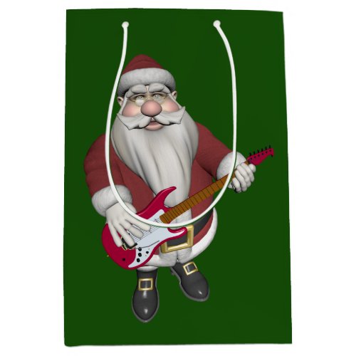 Musical Santa Claus With Red Electric Guitar Medium Gift Bag