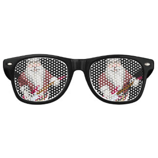 Musical Santa Claus With Red Electric Guitar Retro Sunglasses