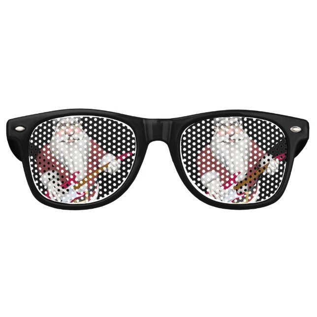 Musical Santa Claus With Red Electric Guitar Retro Sunglasses (Front)