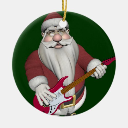Musical Santa Playing Red Electric Guitar Ceramic Ornament