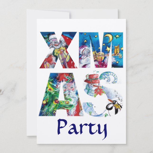 MUSICAL SANTA & SNOWMAN XMAS NIGHT PARTY champagne Invitation (Front)