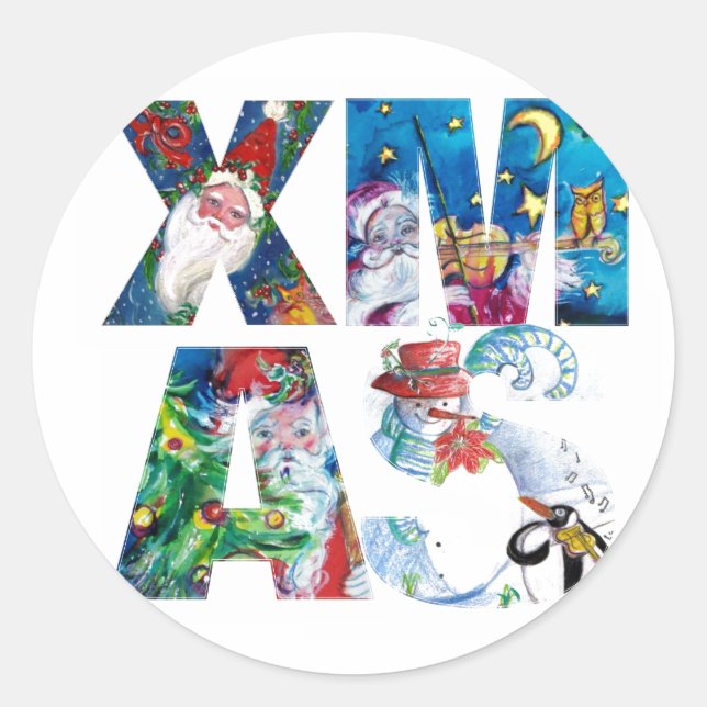 MUSICAL SANTA  XMAS PARTY / PENGUIN'S SERENADE CLASSIC ROUND STICKER (Front)