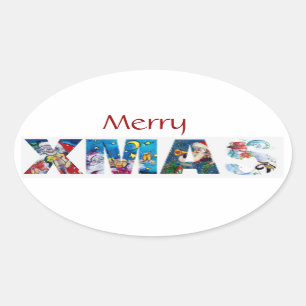 MUSICAL SANTA XMAS PARTY / PENGUIN'S SERENADE OVAL STICKER