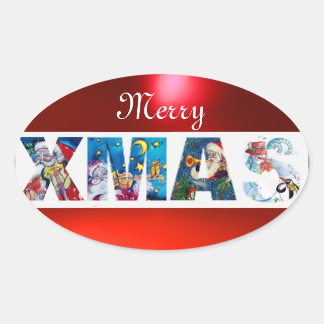 MUSICAL SANTA  XMAS PARTY / PENGUIN'S SERENADE OVAL STICKER (Front)