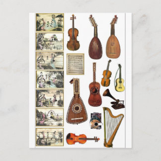Musical scenes and instruments postcard
