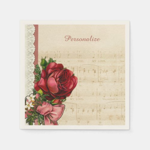 Musical Sheet Music Roses  Lace Party Personalize Napkins