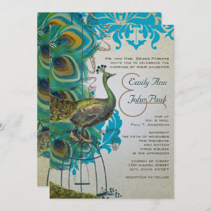 Musical Silver Peacock Bird Cage Feather Invites