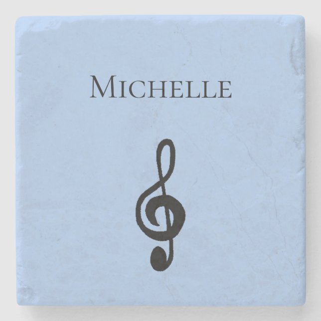 Musical Simple Treble Clef Cute Cute Custom Blue Stone Coaster (Front)