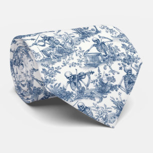 Musical Skeleton Band Blue Toile Halloween Pattern Neck Tie