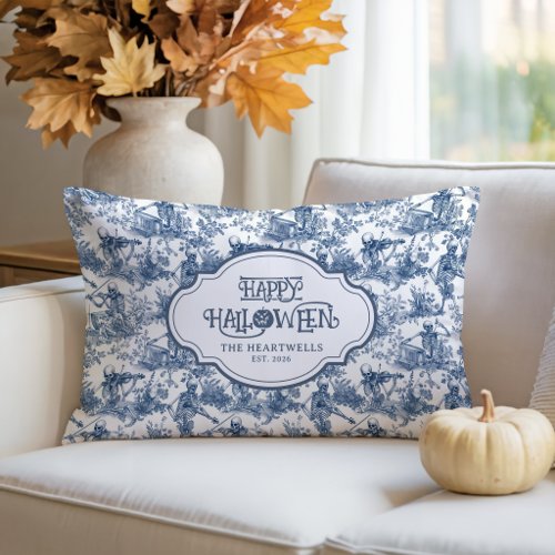 Musical Skeleton Band Blue Toile Pattern Name Year Lumbar Pillow