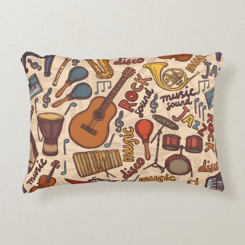 Musical Sketch Colorful Vintage Seamless Accent Pillow