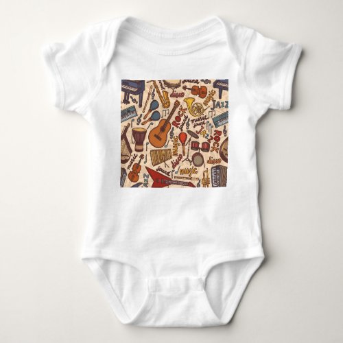 Musical Sketch Colorful Vintage Seamless Baby Bodysuit