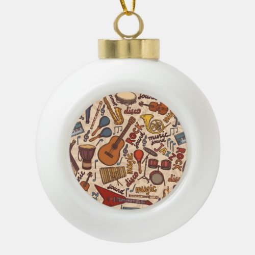 Musical Sketch Colorful Vintage Seamless Ceramic Ball Christmas Ornament