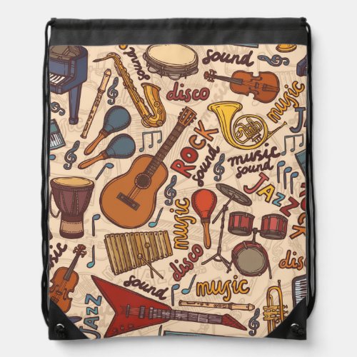 Musical Sketch Colorful Vintage Seamless Drawstring Bag