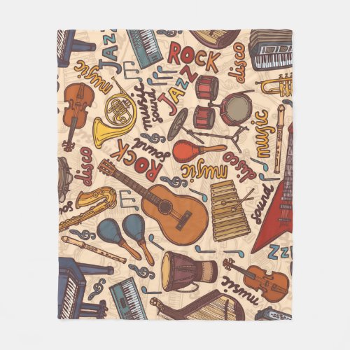 Musical Sketch Colorful Vintage Seamless Fleece Blanket