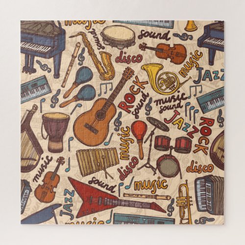 Musical Sketch Colorful Vintage Seamless Jigsaw Puzzle