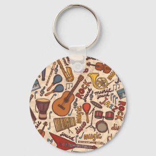 Musical Sketch: Colorful Vintage Seamless. Keychain