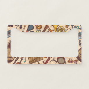 Musical Sketch: Colorful Vintage Seamless. License Plate Frame