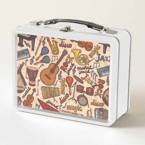 Musical Sketch Colorful Vintage Seamless Metal Lunch Box