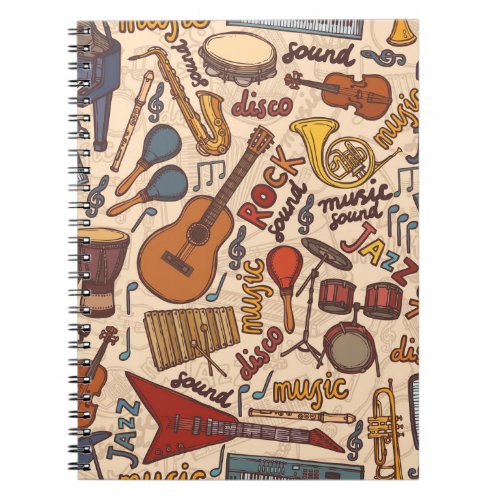 Musical Sketch Colorful Vintage Seamless Notebook