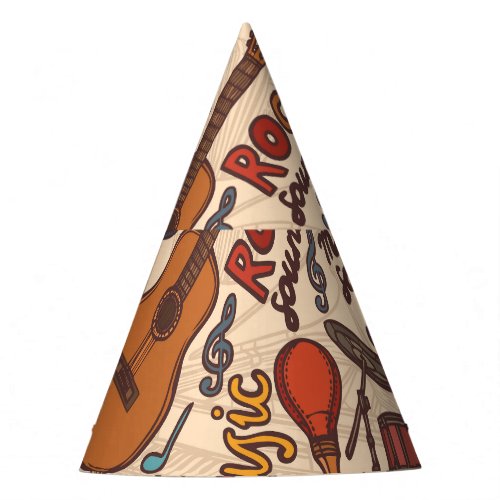 Musical Sketch Colorful Vintage Seamless Party Hat