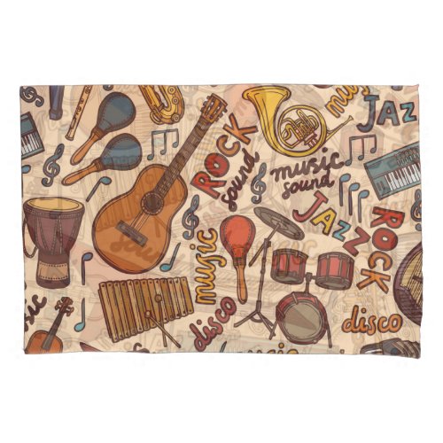 Musical Sketch Colorful Vintage Seamless Pillow Case