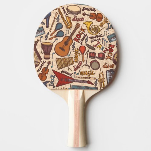 Musical Sketch Colorful Vintage Seamless Ping Pong Paddle