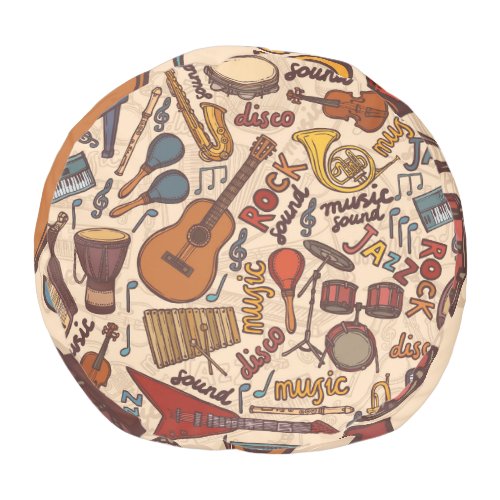 Musical Sketch Colorful Vintage Seamless Pouf