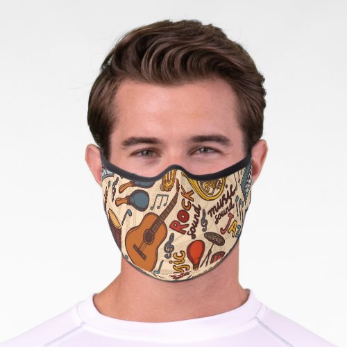 Musical Sketch Colorful Vintage Seamless Premium Face Mask