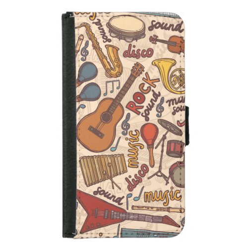 Musical Sketch Colorful Vintage Seamless Samsung Galaxy S5 Wallet Case