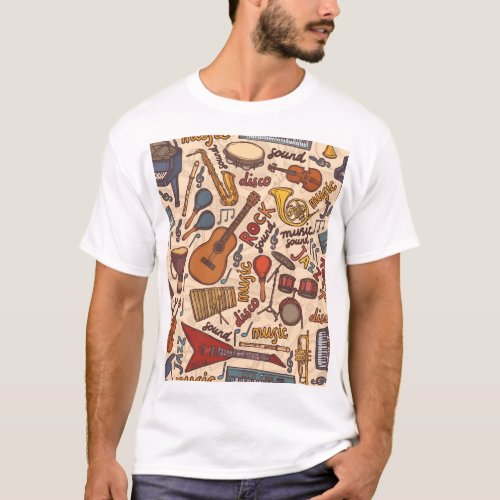 Musical Sketch Colorful Vintage Seamless T_Shirt