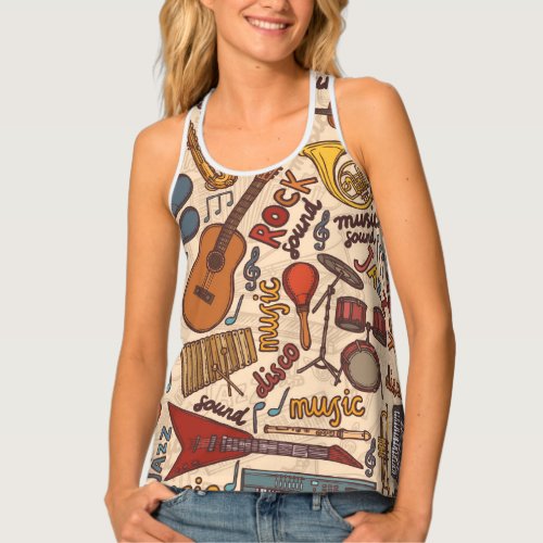 Musical Sketch Colorful Vintage Seamless Tank Top