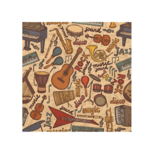 Musical Sketch: Colorful Vintage Seamless. Wood Wall Art
